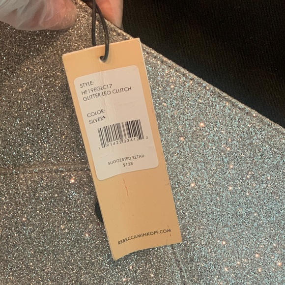 NWT Rebecca Minkoff Silver Glitter Leo Clutch w/ Dust Bag! - Picture 10 of 11